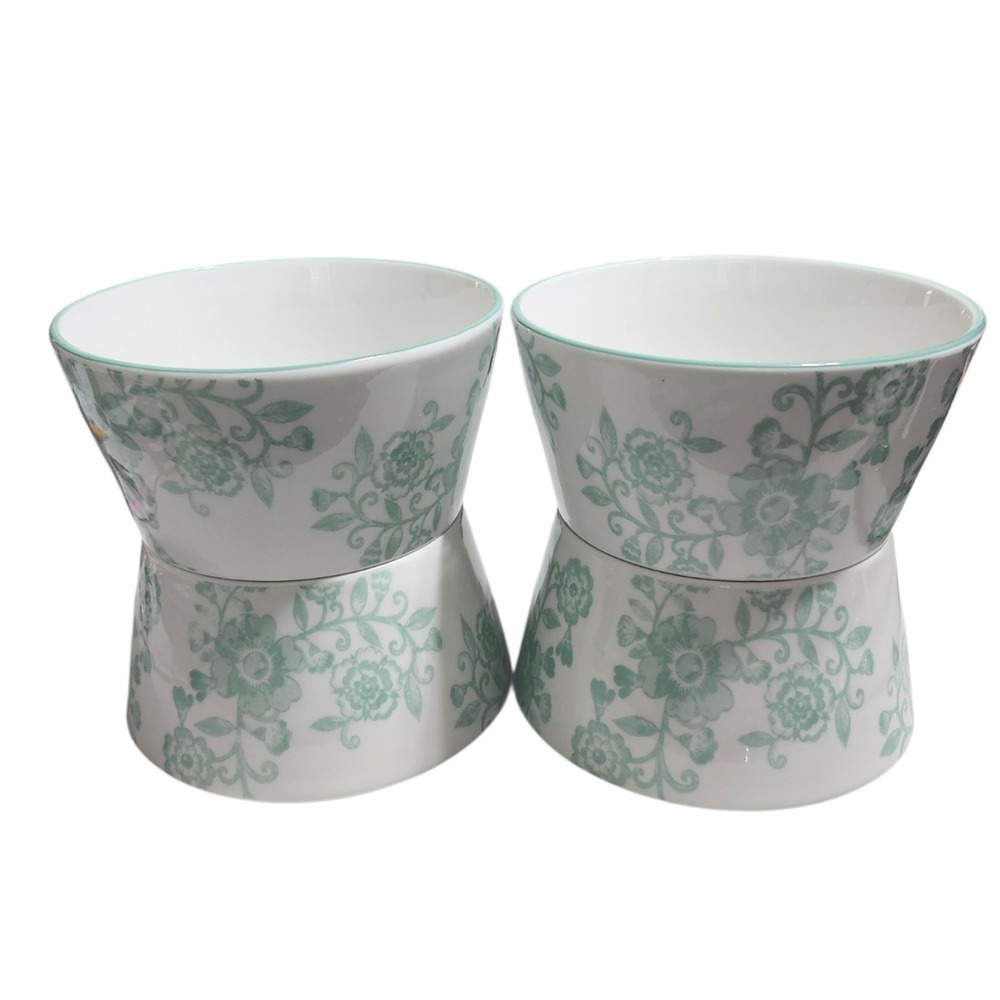 Claro by Godinger Fine Porcelain Green Floral Bowls Set of 4 Cereal Soup Mint - Picture 2 of 7